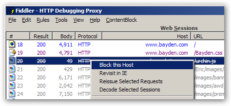Fiddler Content-Block context menu